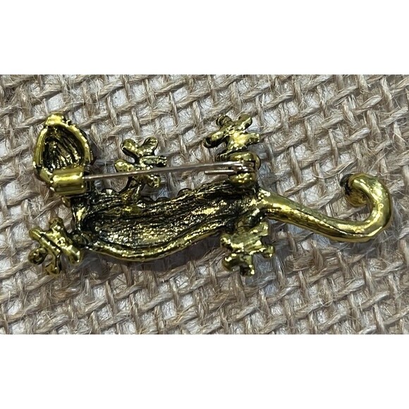 VTG Green Blue Rhinestone Brooch Pin Lizard Salamander A/B Gold Tone Whimsical - Picture 6 of 9